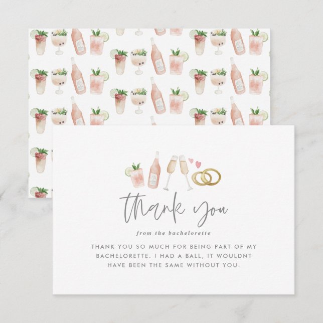 Carte Aquarelle boissons champagne bachelorette merci (Devant / Derrière)