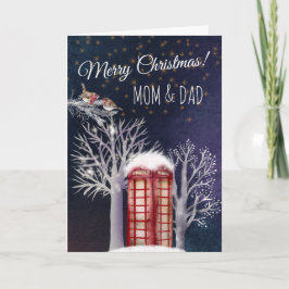 Carte Aquarelle Boite De Téléphone Neige Et Robins Noël