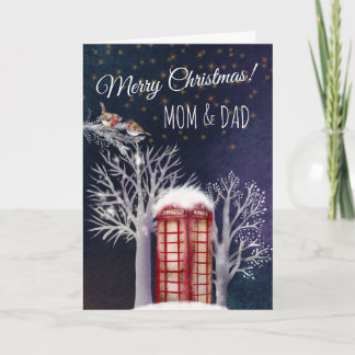 Carte Aquarelle Boite De Téléphone Neige Et Robins Noël