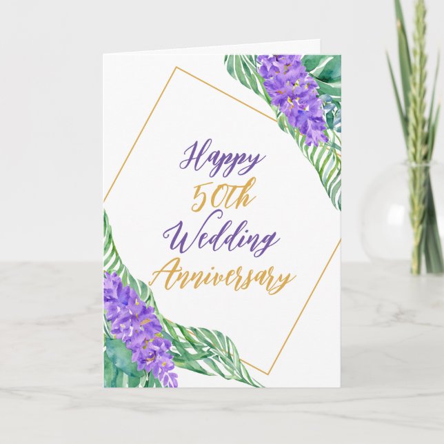 Carte Aquarelle Botanique 50e anniversaire de Mariage (Devant)