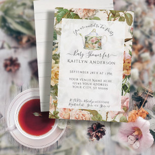 Carte Aquarelle botanique Baby shower Floral Tea Party