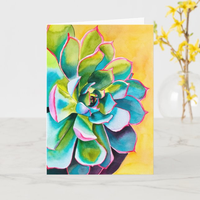 Carte Aquarelle botanique succulent (Fleur jaune)