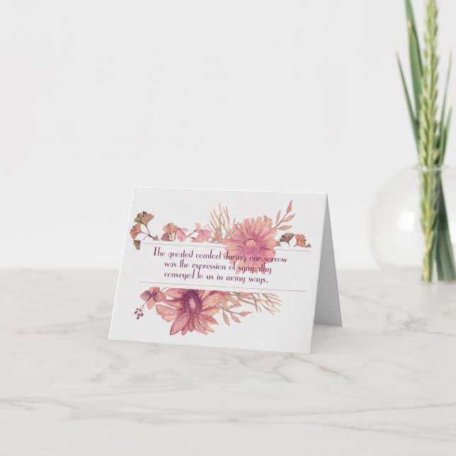 Carte Aquarelle Bouquet Floral Sympathie Merci (Devant)