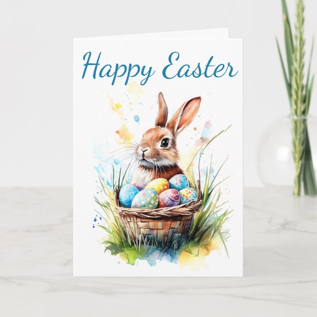 Carte Aquarelle Bunny & Pâques Panier (Devant)