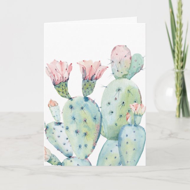 Carte Aquarelle Cactus, Anniversaire (Devant)