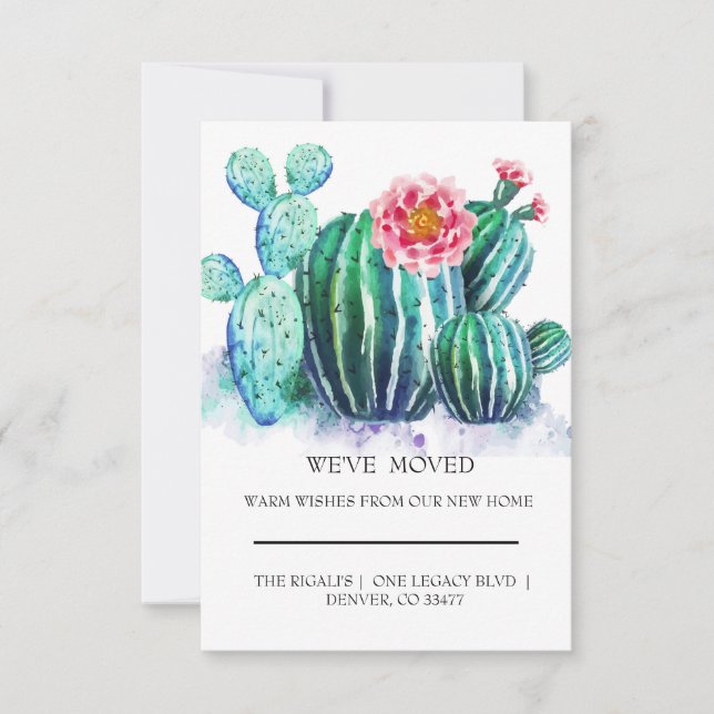 Carte aquarelle Cactus déménagement (Devant)