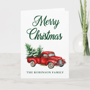 Carte Aquarelle Camion rouge Joyeux Noël Plier