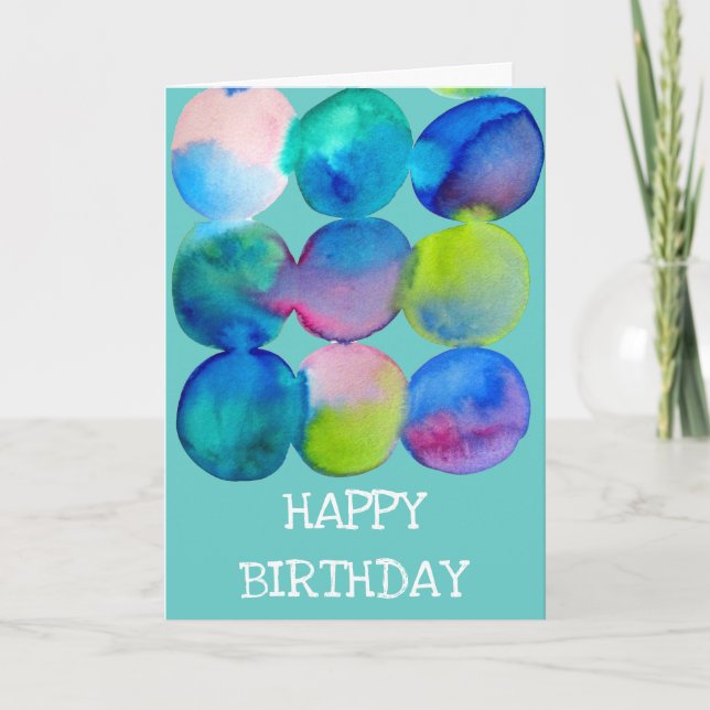 Carte Aquarelle cercle d'anniversaire couleur cool abstr (Devant)