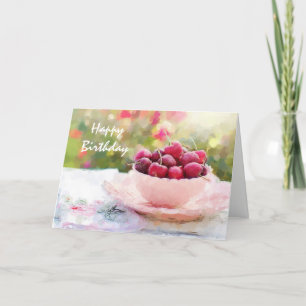 Carte Aquarelle Cerises Ajouter Âge Amusant Anniversaire