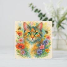 Aquarelle chaton avec fleurs