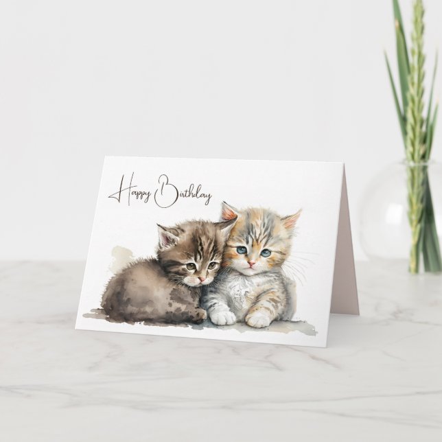 Carte Aquarelle Chatons d'anniversaire (Devant)