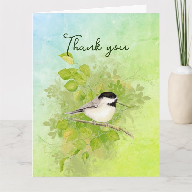 Carte Aquarelle Chickadee Oiseau naturel Merci (Devant)