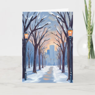 Carte aquarelle Chute de neige en hiver sur Boston
