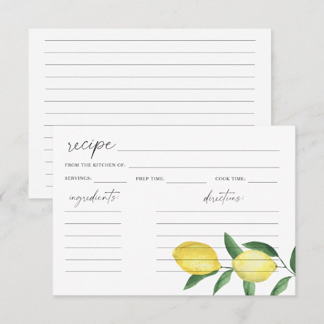 Carte Aquarelle citron citron douche nuptiale (Devant / Derrière)