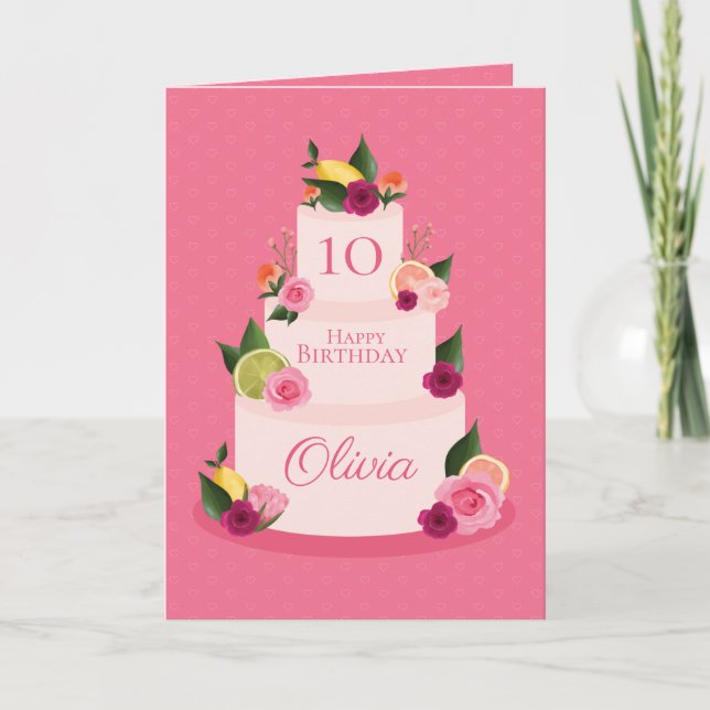 Carte Aquarelle Citus Floral 3 Niveau Gâteau d'anniversa (Devant)