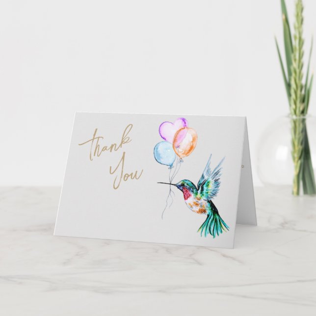 Carte Aquarelle Colibri et Merci de ballons (Devant)