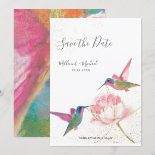 Carte Aquarelle colorée Hummingbirds Enregistrer la date