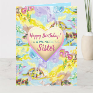 Carte Aquarelle colorée Pastel Aquatic Soeur Anniversair