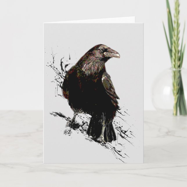 Carte Aquarelle Corbeau Oiseau Art animal (Devant)