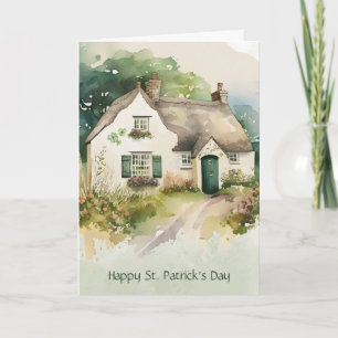 Carte Aquarelle Cottage Irlandais Joyeuse Fête de la Sai