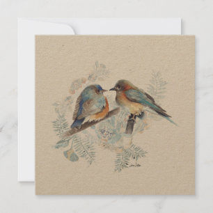 Carte Aquarelle Couple Bluebird Avec Floral