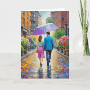 Carte Aquarelle Couple tenant Mains Romantique