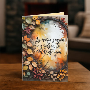 Carte Aquarelle couronne d'automne "Célébrez-vous" Salut