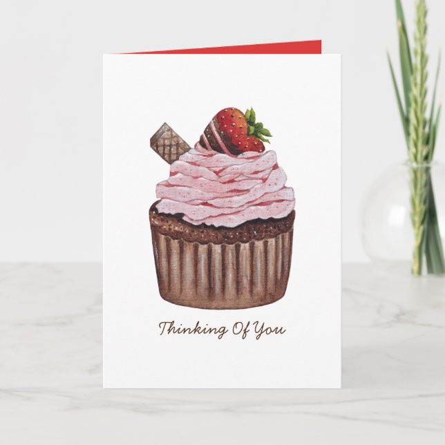 Carte aquarelle Cupcake jolie fraise (Devant)