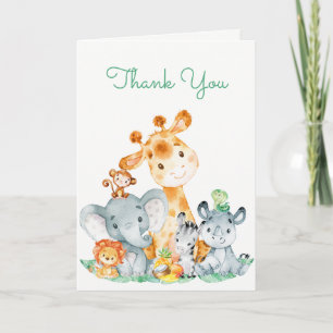 Carte Aquarelle Cute Safari Jungle Merci