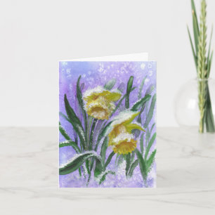 Carte Aquarelle Daffodiques en Neige avec blanc à l'inté