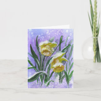 Carte Aquarelle Daffodiques en Neige avec blanc à l'inté