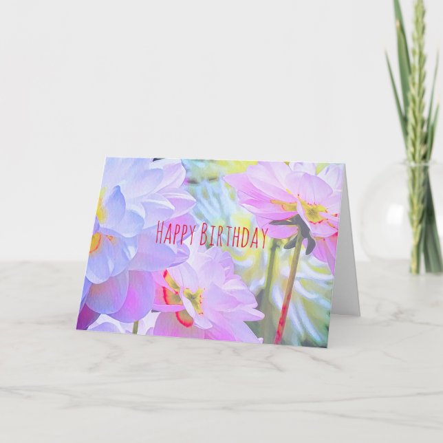 Carte Aquarelle Dahlia Fleurs Joyeux anniversaire (Devant)