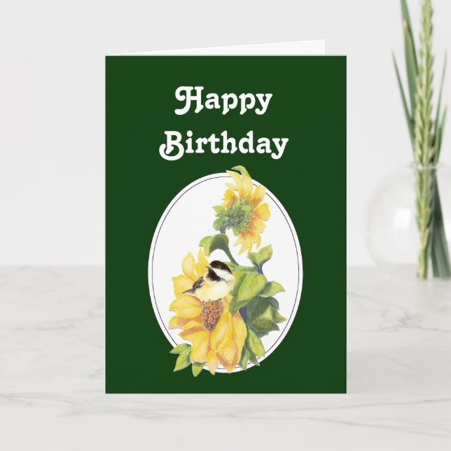 Carte Aquarelle d'anniversaire Bickadet tournesol (Devant)