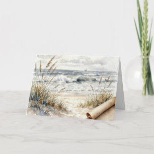 Carte Aquarelle d'anniversaire d'océan de plage avec pap