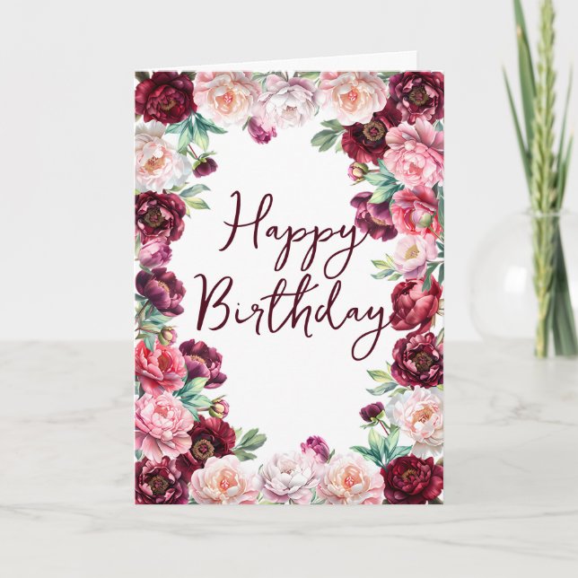 Carte Aquarelle d'anniversaire Peony Floral (Devant)