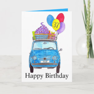Carte Aquarelle d'anniversaire personnalisable Retro 500