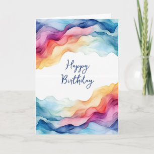 Carte Aquarelle d'anniversaire Rainbow Waves