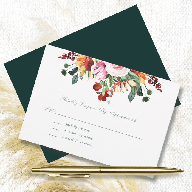 Carte Aquarelle d'automne Floral Sunflower Wedding RSVP (Créateur téléchargé)