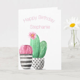 Carte Aquarelle    de Cactus succulentFille mignonne Ann