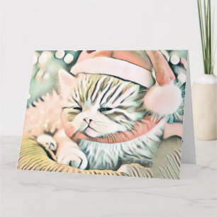 Carte Aquarelle de chat de Noël vintage