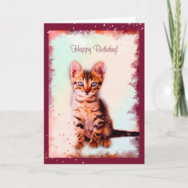 Carte Aquarelle de chaton rayée de l'Anniversaire du cha (Devant)