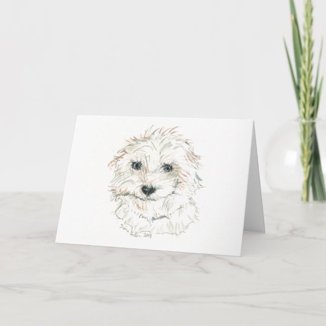 Carte Aquarelle de chien blanc souple ©dianeheller2020 (Devant)