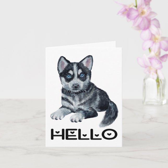 Carte Aquarelle de Chien Chien Chien Mignonne Sibérien H (Orchidée)