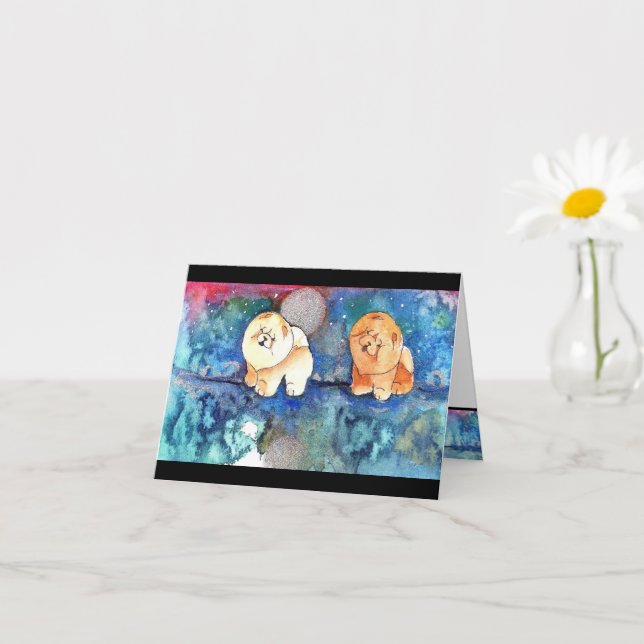 Carte Aquarelle de chien de la LUNE D'ARGENT (Petite plante)