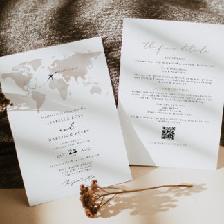 Carte aquarelle de destination beige Mariage Voyag