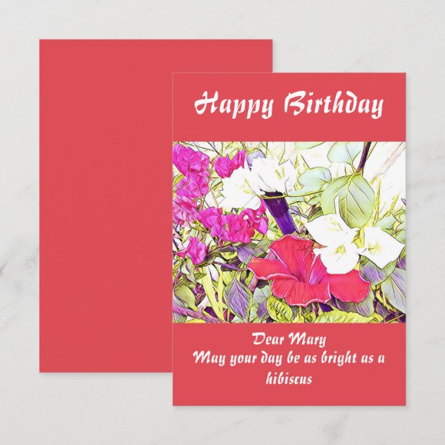 Carte Aquarelle de fleurs Hibiscus Jardin Floral Cute (Devant / Derrière)