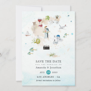 Carte aquarelle de Grèce mariage de destination
