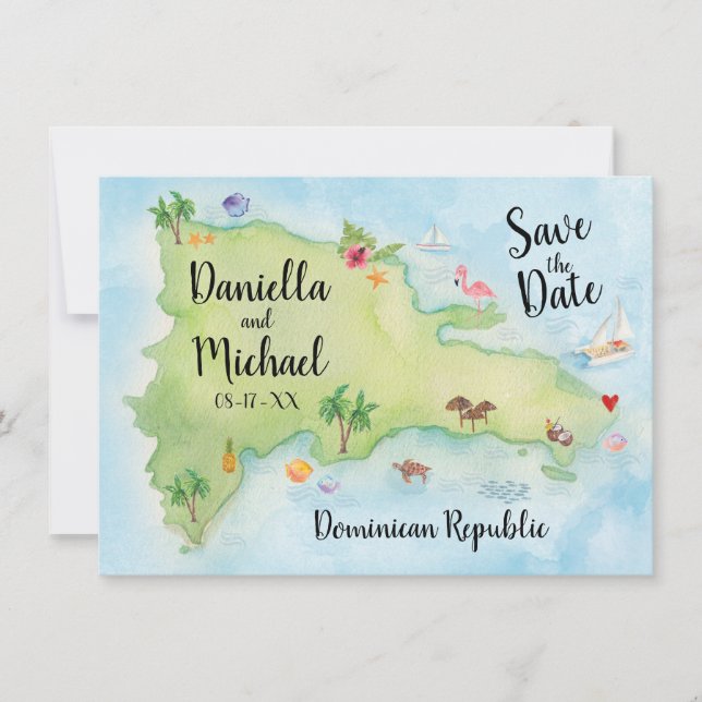 Carte aquarelle de la République dominicaine Enreg (Devant)
