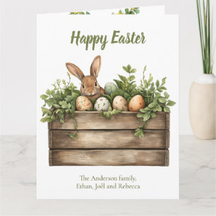 Carte Aquarelle de lapin doux Plantes Oeufs Pâques