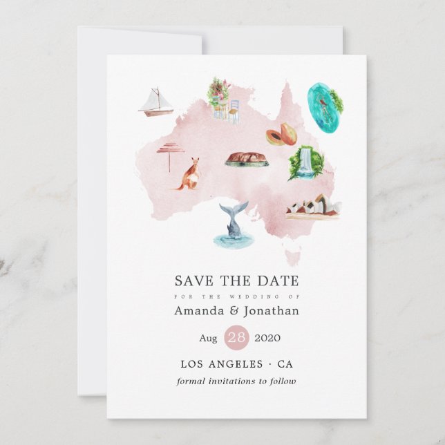Carte aquarelle de l'Australie Destination Wedding (Devant)